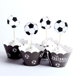 足球杯生日派对主题装饰纸杯围边 插牌 儿童生日足球蛋糕包装纸杯