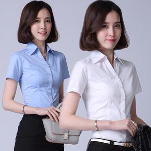 衬衫 显瘦工作服夏天半袖 女V领 白色气质修身 白衬衣寸 夏季 职业短袖