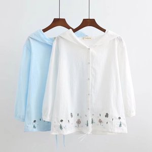 日系森女夏小清新小树刺绣连帽薄外套学生少女软萌妹防晒衣空调衫