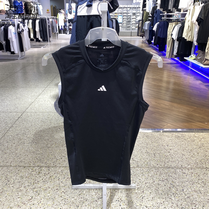 阿迪达斯男无袖T恤透气圆领背心