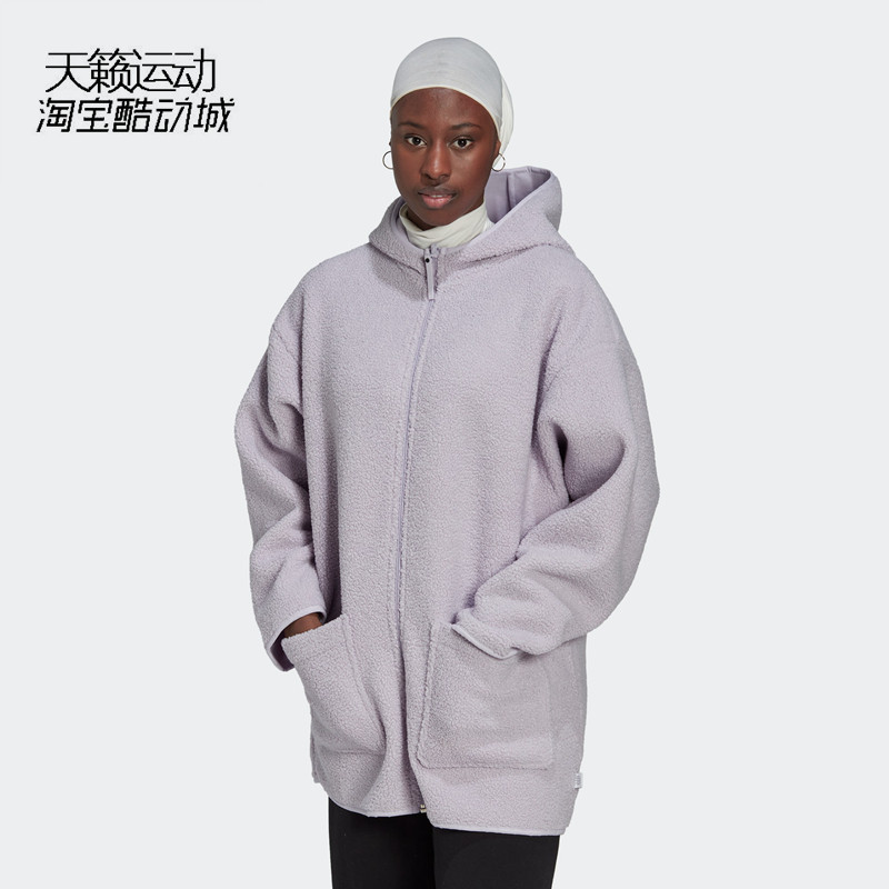 阿迪达斯中长款仿羊羔绒运动外套