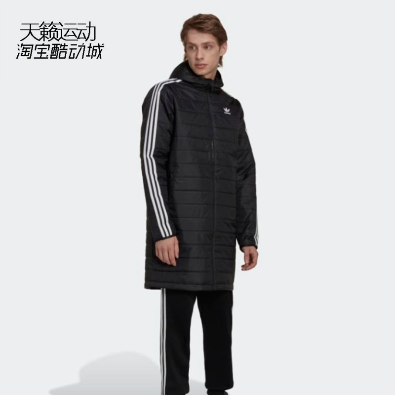 阿迪达斯中长款保暖连帽棉服