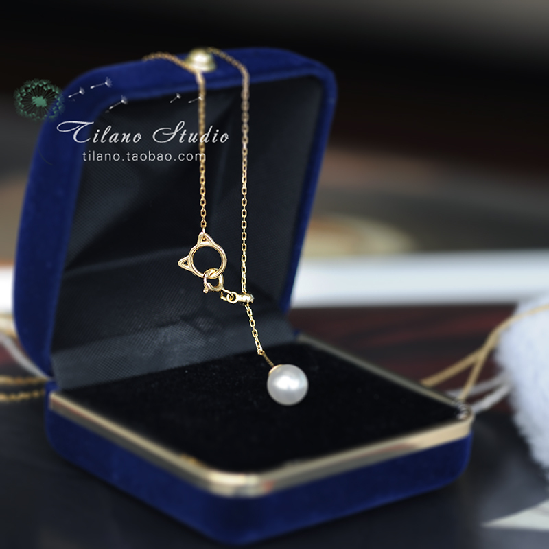 猫头设计纯银鎏金豆豆链