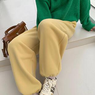 seawhen海维恩-3264显瘦奶油羊羔绒直筒休闲裤24秋冬滑雪裤卫裤女