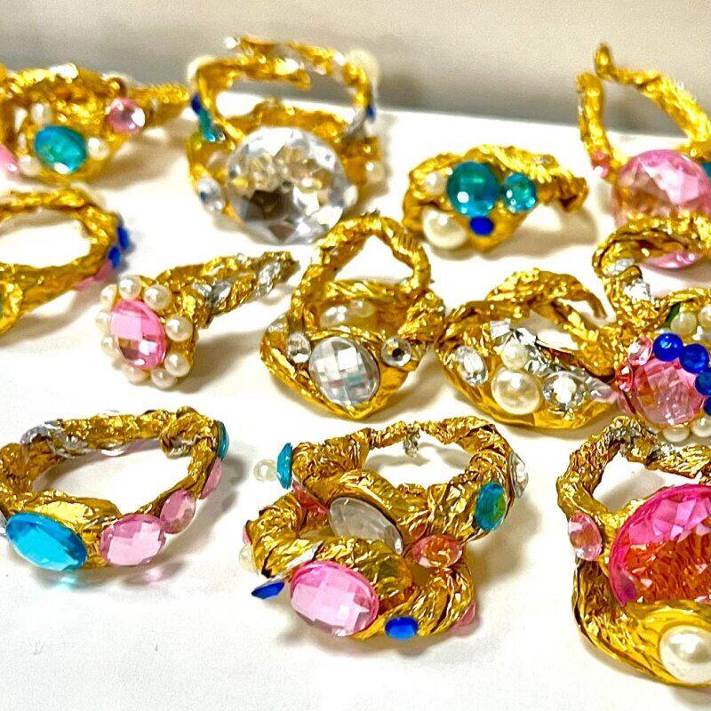 母亲节手工diy幼儿园幼儿自制宝石戒指材料金色铝箔纸亲子活动