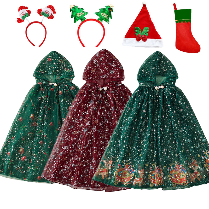 圣诞节儿童秋冬新品披肩披风公主披纱斗篷派对聚会洋气造型装扮服