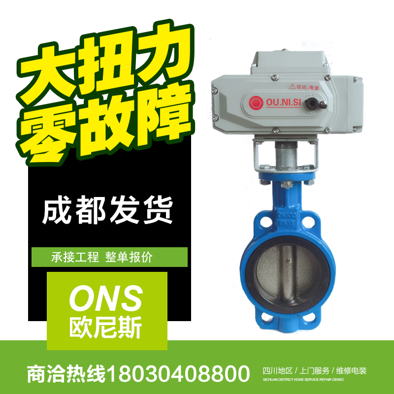 成都不绣钢电动蝶阀铁板密封DN50