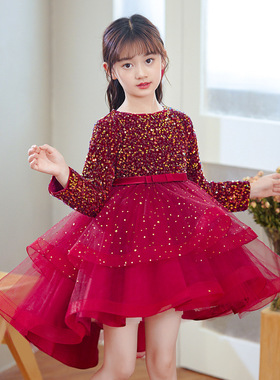 girl long sleeve winter sequin pageant wedding party dress