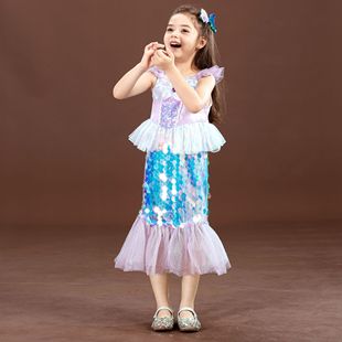 little mermaid princess dress 3-10Y sequine lace cloth kids