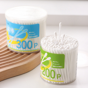 日本家用双头棉签圆头一次性化妆掏耳朵专用清洁棉花棒盒装 300支