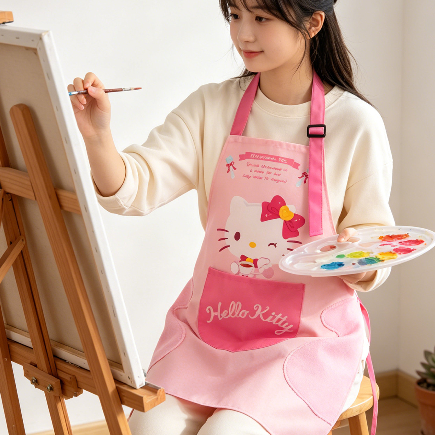 三丽鸥围裙美术生专用防水防油2026新款成人绘画油画画室加长罩衣