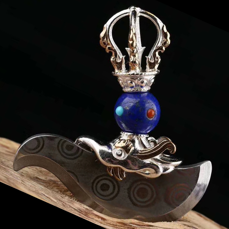 大马士革钢金刚钺刀纯银猛犸藏式DIY铃杵吊坠配饰文玩藏饰配珠
