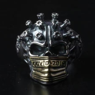 纪念2020COVID2019新冠病毒抗疫戒指骷髅925纯银纪念科比黑曼巴