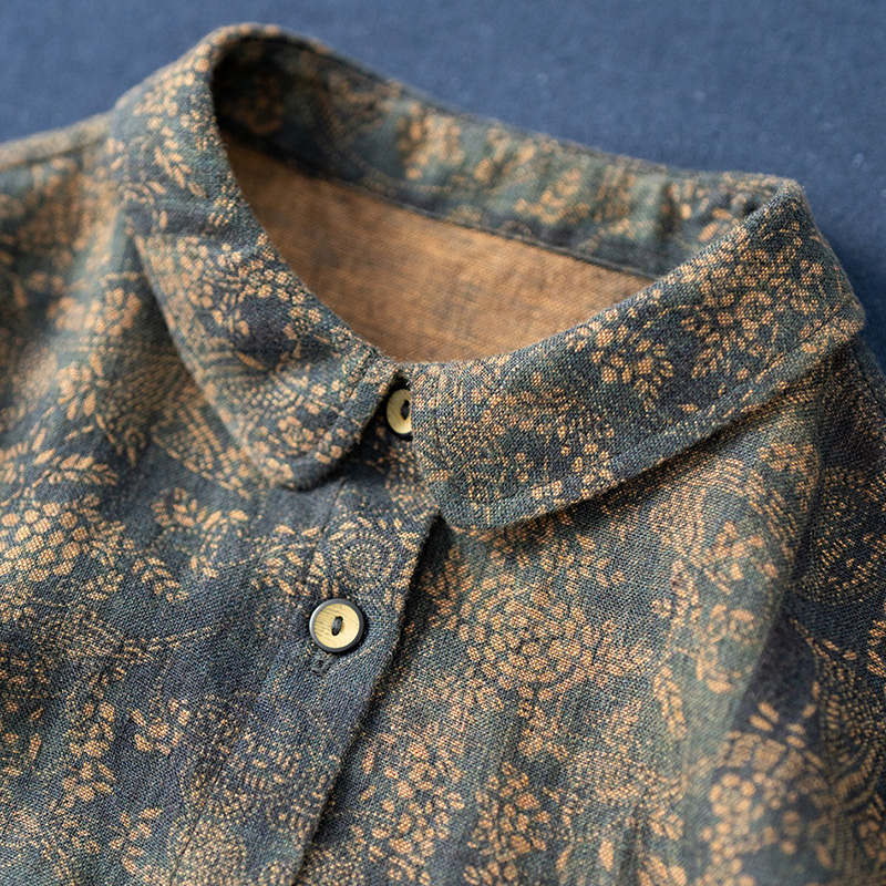 印花清雅莼亚麻文艺宽松休闲衬衫