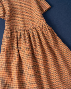 西河自制夏高端多色色织纯亚麻质朴宽松短袖 休闲连衣裙