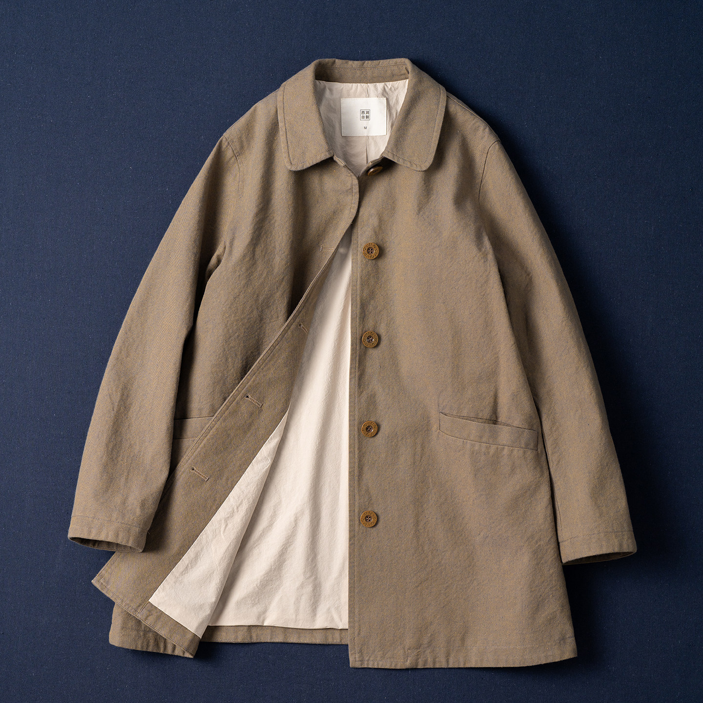 西河自制2026春新两色纱线双色色织斜纹纯棉简约气质中长外套风衣