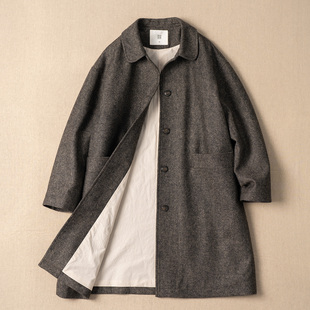 西河自制2026春新品羊毛面料纯棉内里文艺极简中长款外套女