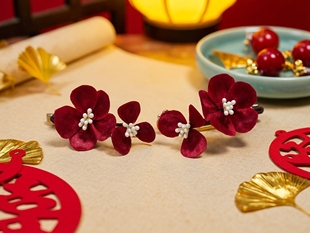 纯手工非遗绒花边夹新中式百搭蚕丝盘发汉服发夹发饰清仓默认微瑕