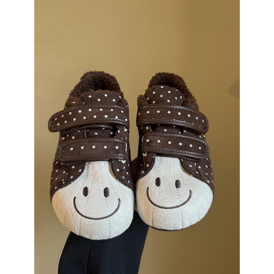 路十三卡通微笑小白鞋女2025冬季加绒厚底板鞋百搭休闲学生运动鞋