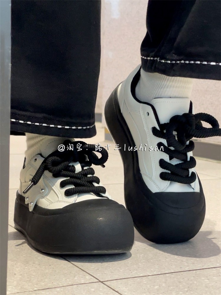 路十三厚底松糕圆头小黑鞋