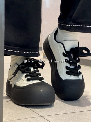 路十三厚底松糕圆头小黑鞋