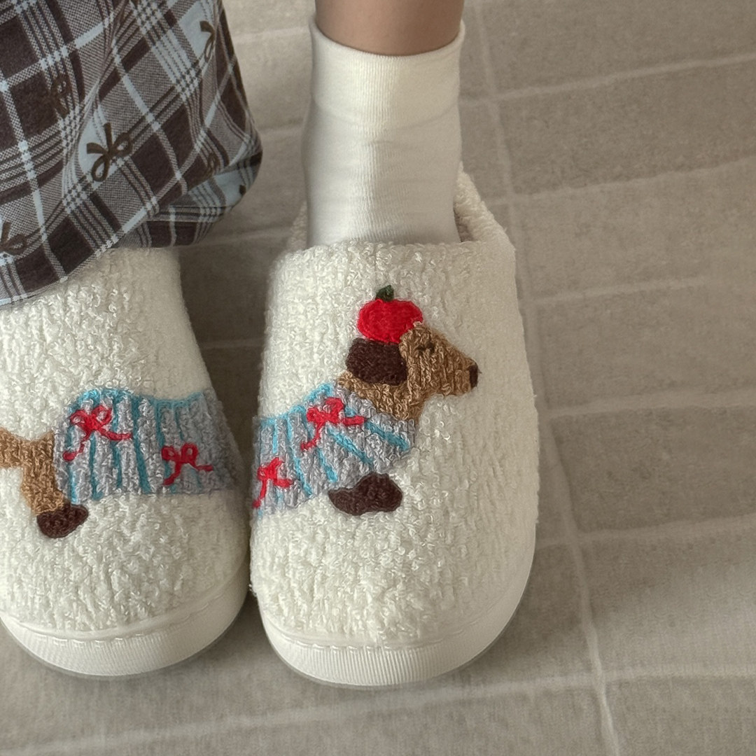 路十三可爱腊肠狗狗棉拖女2025冬季爆款宿舍毛绒保暖室内居家拖鞋,女鞋,毛毛鞋,淘宝优惠券,粉丝福利购,淘宝优惠卷