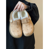 路十三加绒魔术贴女鞋 毛毛保暖勃肯鞋 2025年冬季 懒人一脚蹬棉鞋