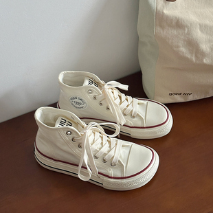 路十三小众丑萌芒果头高帮帆布鞋女2025新款学生百搭ins潮小白鞋