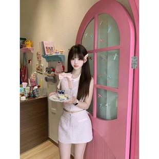 短款 套装 甜美少女感蝴蝶结修身 女2025夏季 背心上衣高腰半身裙 新款