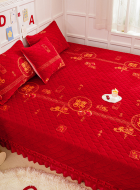 红色婚庆榻榻米床盖牛奶绒东北农村防滑土炕单加厚大炕套罩垫定做