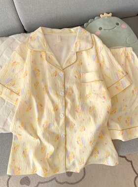 云朵棉睡衣女款2026新款甜美可爱薄款短袖短裤可外穿的家居服卡通