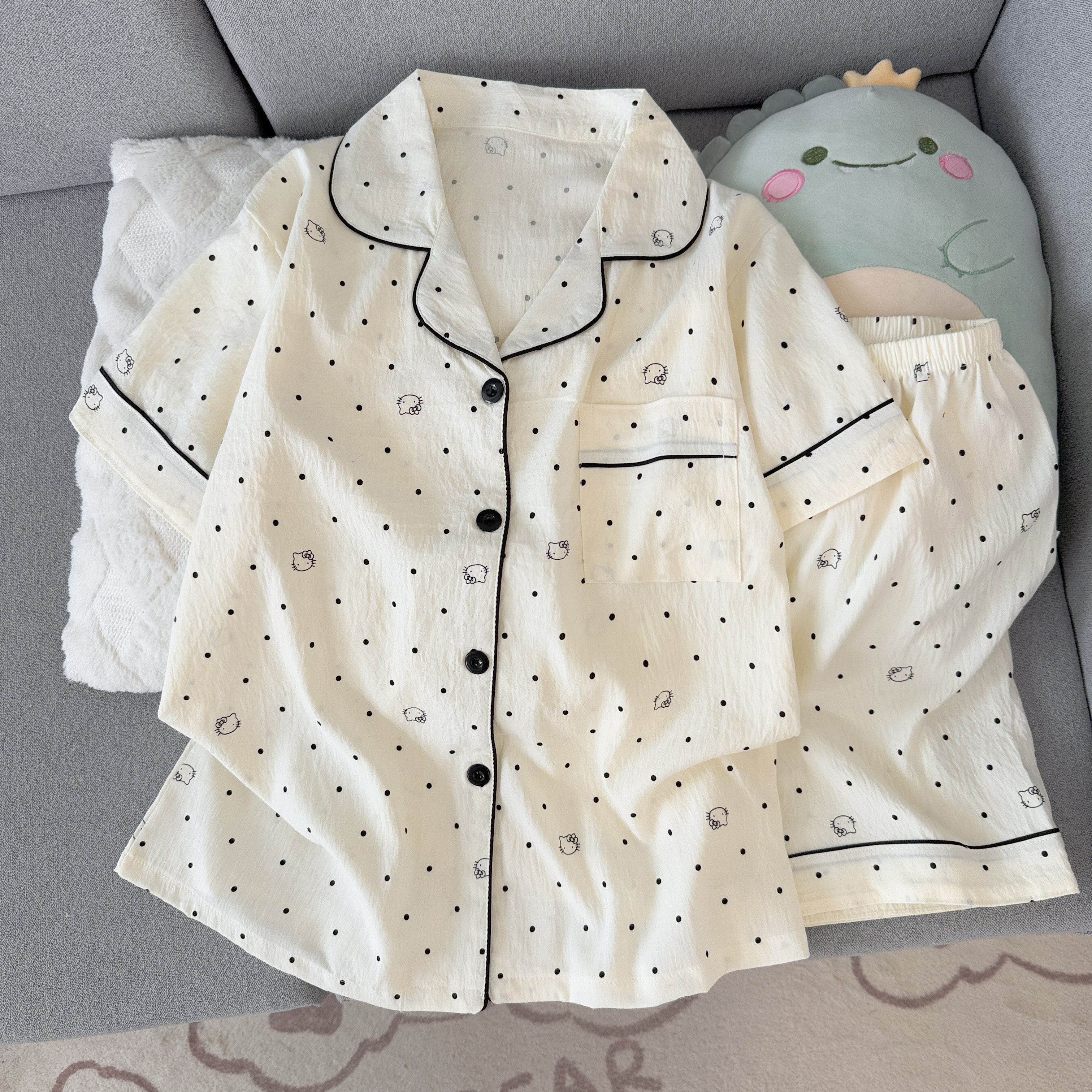 奶fufu云朵棉睡衣女款夏季短袖短裤两件套韩系波点可爱少女家居服
