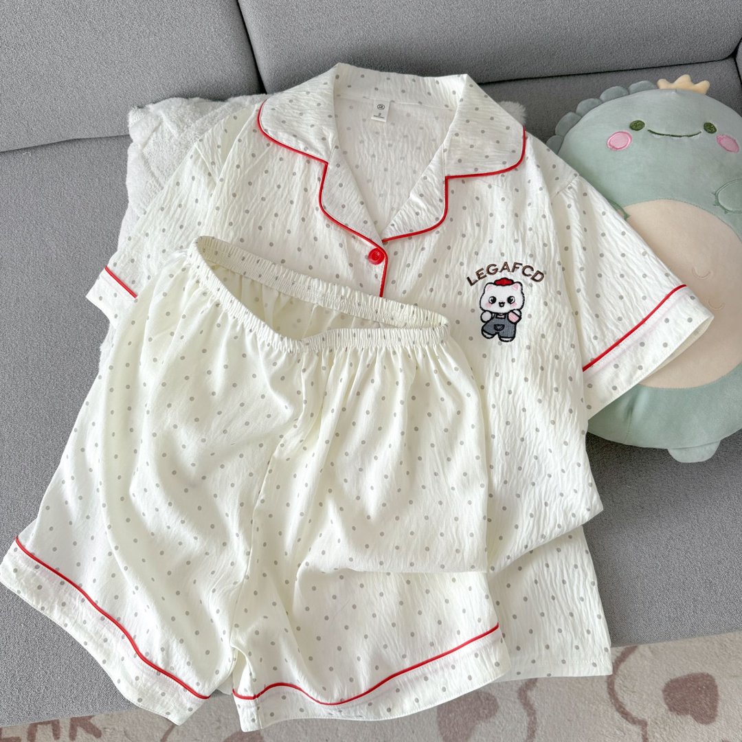 可爱波点卡通猫睡衣女款夏季短袖短裤薄款高级感家居服两件套2026