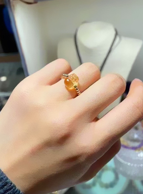 男女戒指黄水晶貔貅戒指原创简约