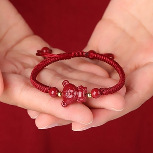 朱砂十二生肖属虎鼠牛虎兔龙蛇马羊猴手链男女款红绳简约手绳情侣