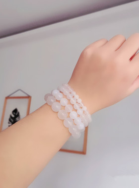 简约小清新情侣手链天然冰种白玛瑙荔枝冻玉髓水晶男女款单圈手串