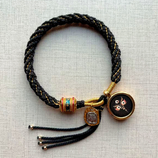 原创藏式唐卡手链男女款森系黑财神扎基拉姆手链六字真言轮回手串