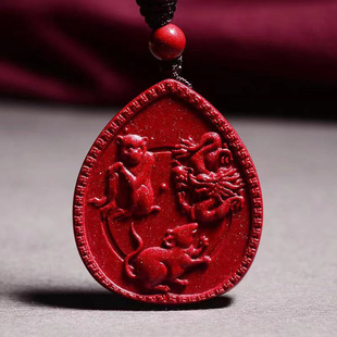 2022虎年吉祥物朱砂三合生肖吊坠猴鼠龙猪兔羊蛇鸡牛男女挂件