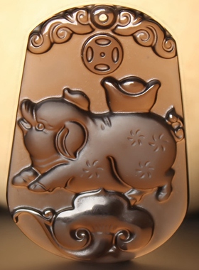 本命年冰晶黑曜石吊坠项链