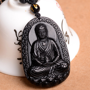 黑曜石大日如来守护神吊坠男女本命佛生肖属羊猴项链刻字挂件