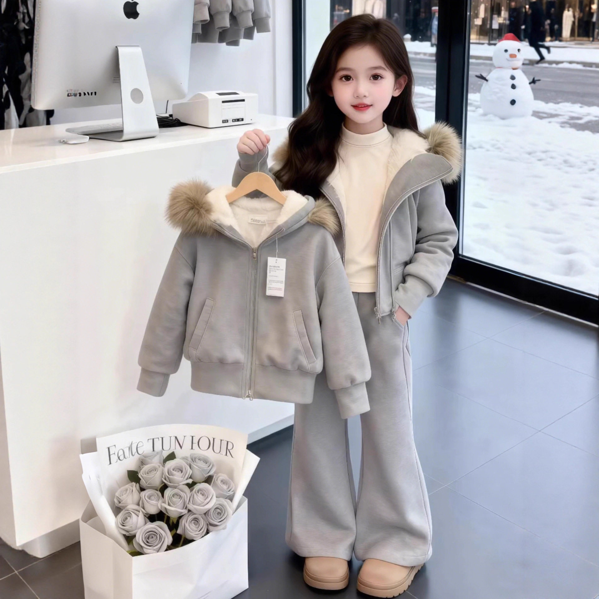 女童冬装一体绒加厚连帽外套长裤两件套2025新款中大童韩版套装潮,童装/婴儿装/亲子装,儿童运动套装,淘宝优惠券,粉丝福利购,淘宝优惠卷