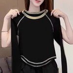 2024年韩版新款夏季修身显瘦打底衫女高弹力拼色圆领长袖T恤女装