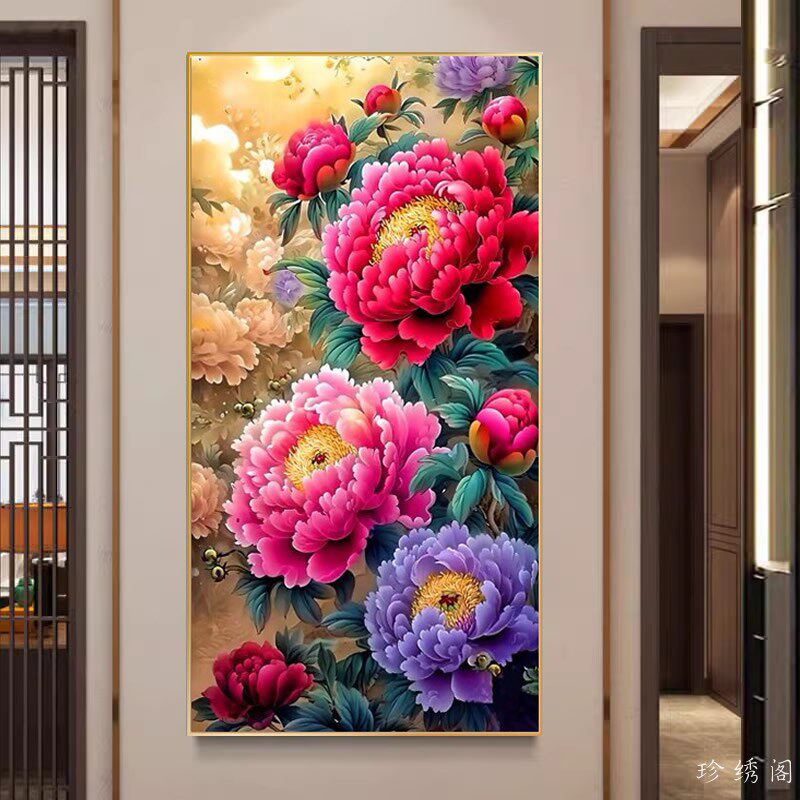 5d国色牡丹图钻石画满钻2026新款花开富贵玄关砖石画十字绣贴钻画