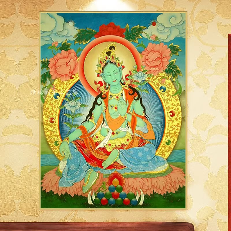 手工diy钻石画绿度母佛母佛像中堂粘贴点钻十字绣满钻唐卡砖石画