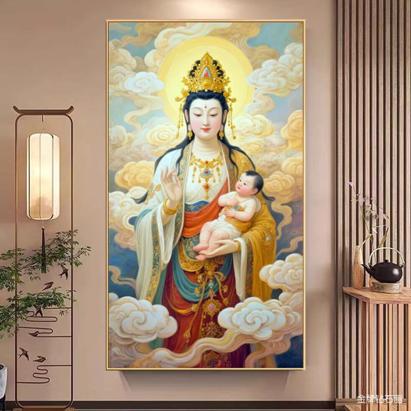 2026年新款钻石画送子观音菩萨求子佛像手工粘贴砖石秀十字绣满钻