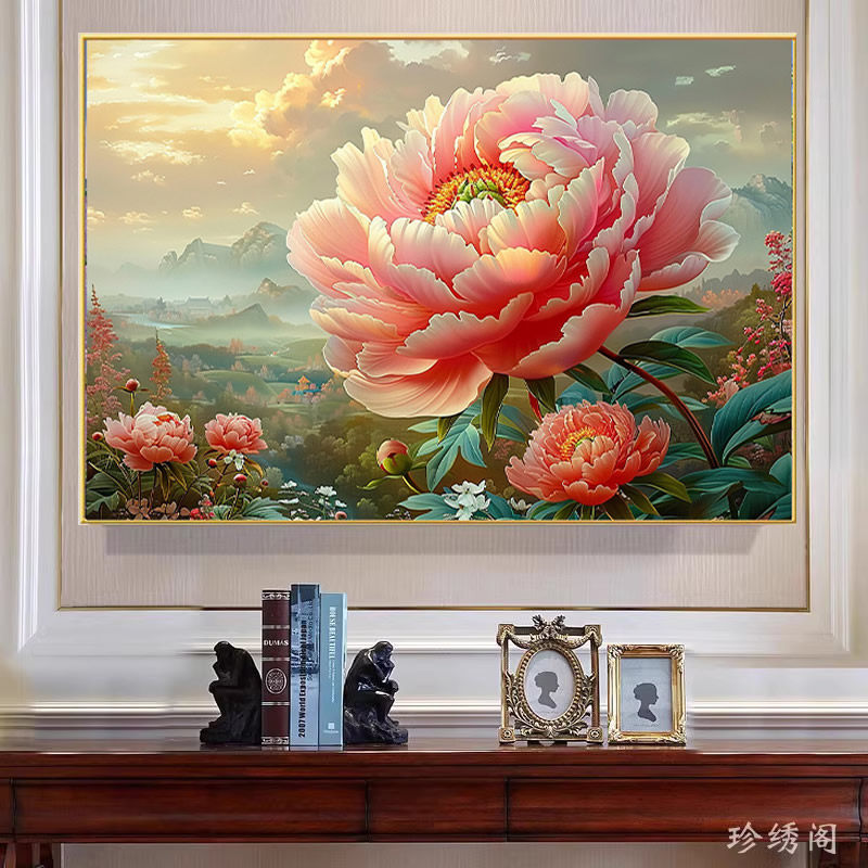 5d富贵花开钻石画满钻2026年新款牡丹花客厅点粘贴钻十字绣砖石画