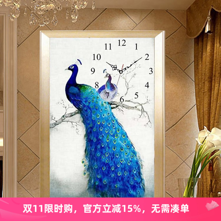 5d孔雀开屏钻石画满钻2025新品钟表简约客厅粘钻点砖十字绣挂时钟