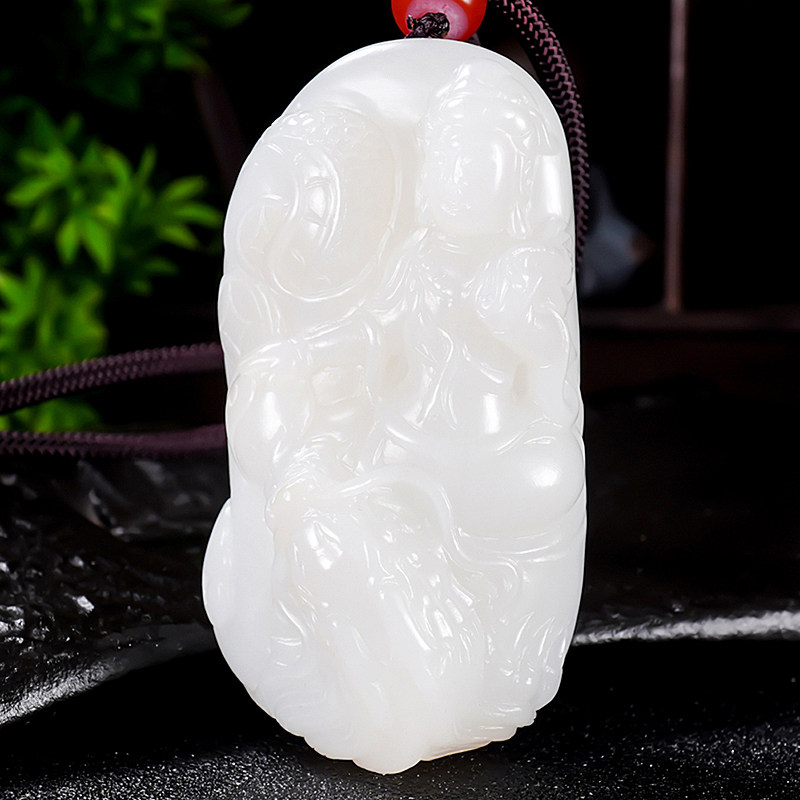 省级大师郭磊新疆和田玉羊脂白玉手把件把玩件精雕御龙观音143克