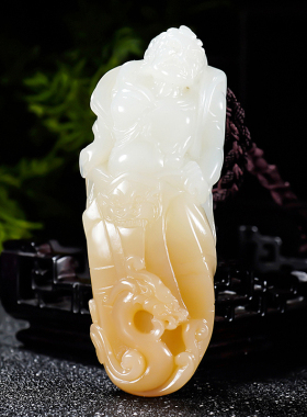 省级大师冯立辉精雕且末料和田玉糖羊脂白玉手把件不动明王85克