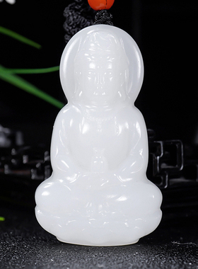 大师冯立辉精雕一级白细料和田玉羊脂白玉挂件吊坠观音33.55克